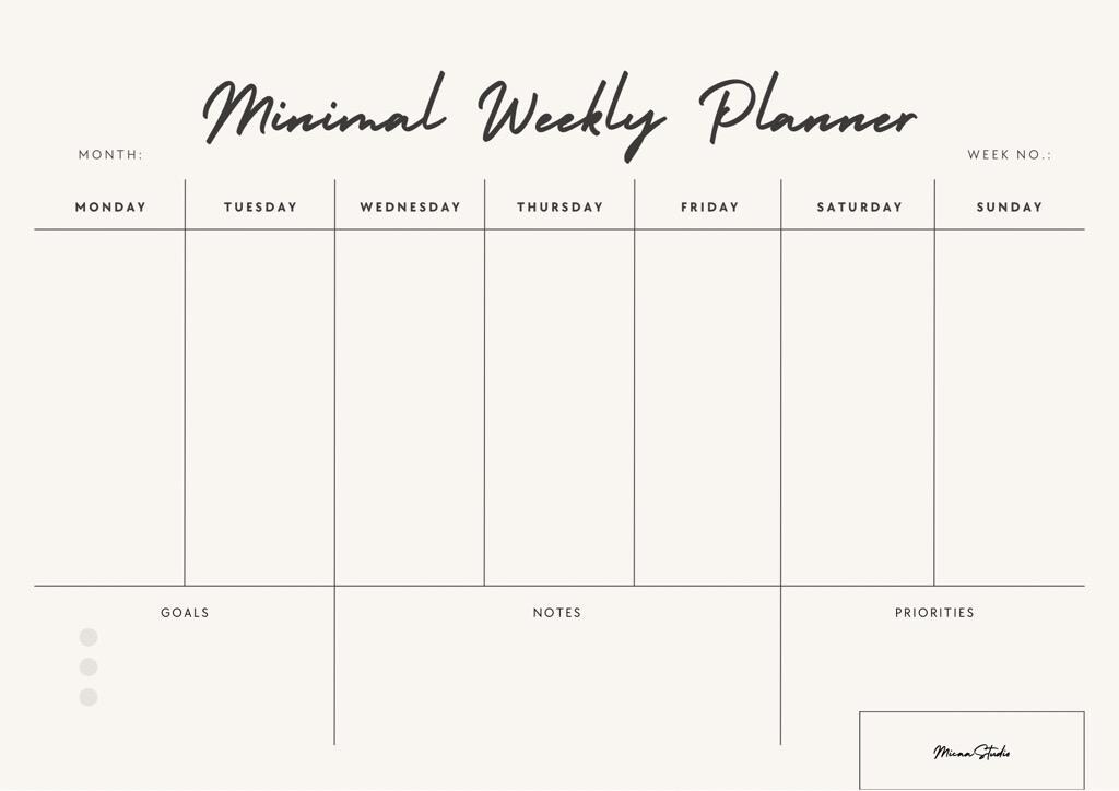 Minimal Weekly Planner Printable PDF - Etsy