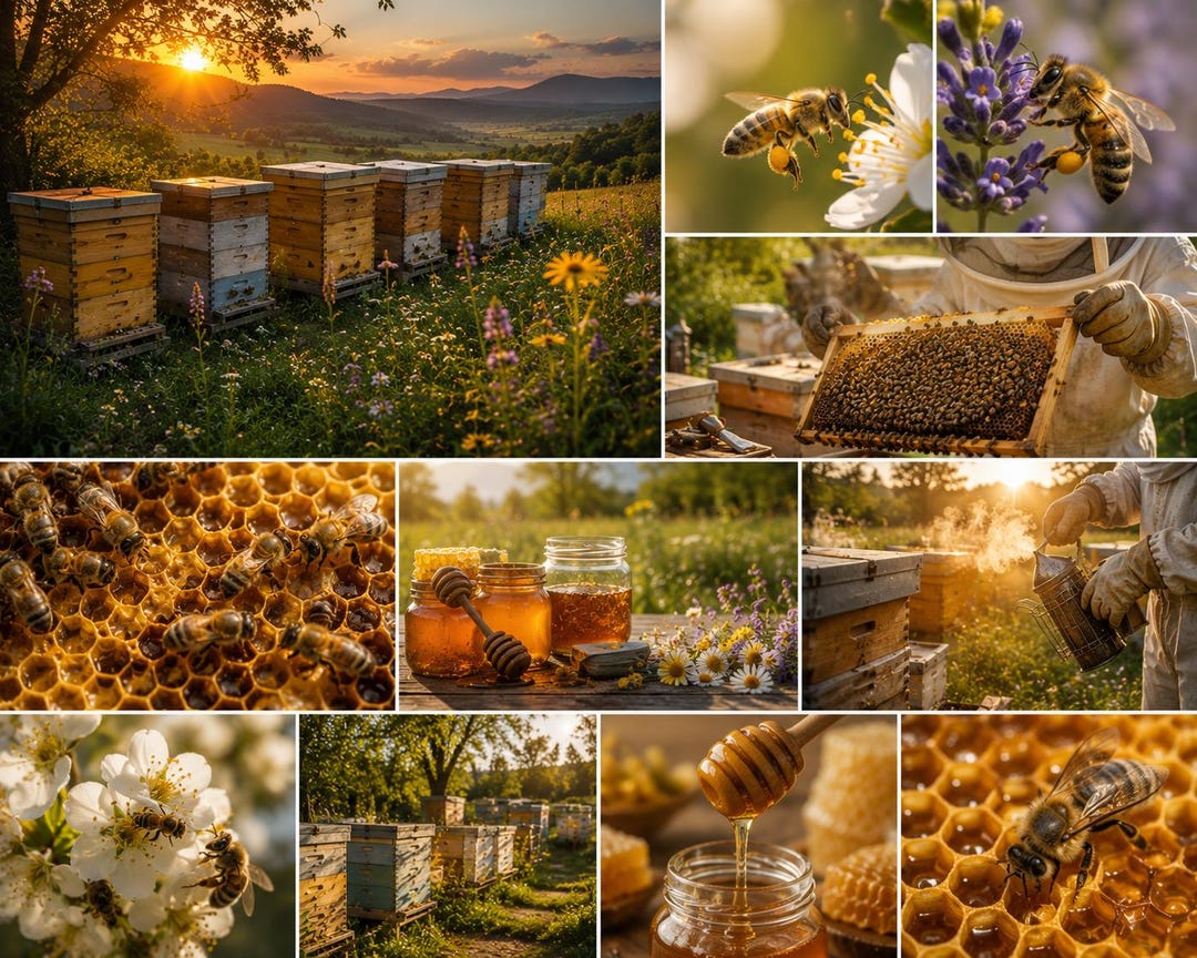 Beehive Landscape Wall Art Printable, Rustic Apiary Sunset Photo ...