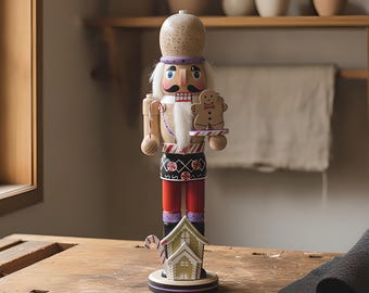 Nussknacker Holzfigur | Lebkuchenmann | 14-Zoll-Weihnachtsdekor | Urlaub Display Geschenk