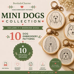 Mini Dogs Collection Vol. 7 | Working Dog Embroidery Patterns PDF | Newfoundland, Malamute & More | Instant Download