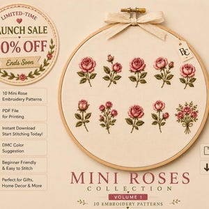 Mini Rose Embroidery Pattern Bundle | 10 PDF Patterns | Beginner Hand Embroidery | Instant Download | Rose Collection Vol. 1