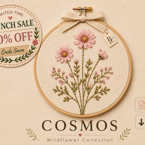 Wildflower Cosmos Embroidery Pattern PDF | Beginner Hand Embroidery | Floral PDF Pattern | Instant Download | DIY Gift