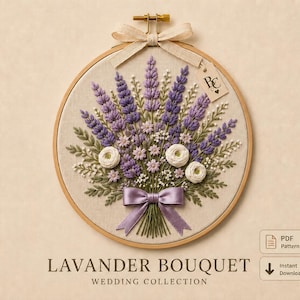 Lavender Bouquet Embroidery Pattern PDF | Wedding Bouquet Embroidery | Floral Hand Embroidery Pattern | Instant Download