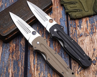 G10 Handle Folding Pocket Knife, Stainless Steel Blade, Black & Tan, Durable For Daily Use, Outdoor Tasks I Collection，Gift for Father