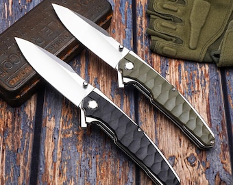 G10 Handle D2 Steel Folding Pocket Knife 2 Colors Black Olive Green Ideal Gift For Dad Outdoor Camping Hiking EDC Tool