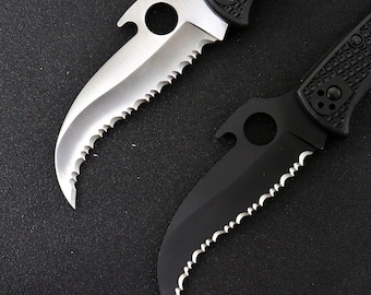 Folding Serrated Pocket Knife, Stainless Steel, Textured Handle, Black & Silver, EDC Tool, Great Gift for Father, Men