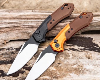 Compact Folding Pocket Knife - 2.95" Blade, Black-Brown & Orange-Brown, Lightweight EDC, PVD Coated,Gift for Father, Outdoor Utility Knife