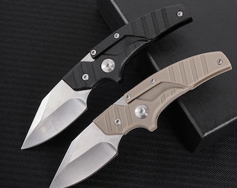 D2 Steel Pocket Folding Knife G10 Handle Ball Bearing EDC Utility Knife With Leather Sheath Black Khaki Available Gift for Father