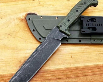 Heavy Duty Survival Knife with K Sheath Stonewashed Carbon Steel Father Day Gift for Dad Outdoor Camping Hunting Bushcraft Knife