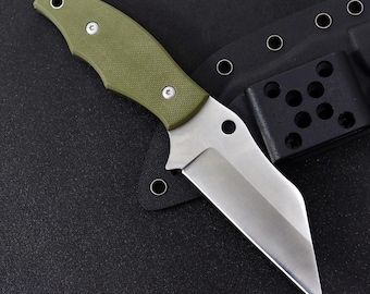 Fixed Blade Knife with Kydex Sheath, Stainless Steel, Black/Green G10 Handle, Camping Tool, Great Gift for Men Gift for Father
