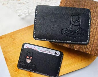 Bat ID Wallet, Personalized Leather Wallet for Men, Slim Card Holder , Birthday Valentine Gift for Husband Dad, Gift for Him
