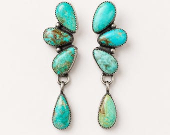 Türkis baumeln Ohrringe handgemachte Sterling Silber Tropfen Ohrringe, südwestlichen Boho Schmuck, Western Statement Geschenk für sie