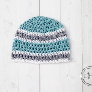 PDF Häkelanleitung - Basic Gestreifte Beanie Grössen Frühchen bis 6-10 Jahre