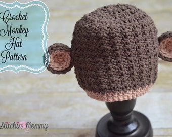 PDF Crochet Pattern - Crochet Monkey Hat in Several Sizes