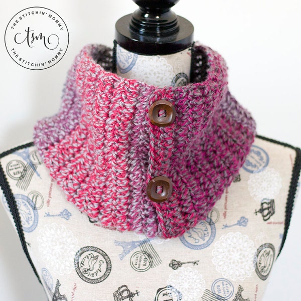 PDF Crochet Pattern - Elli's Tweed Button Cowl