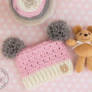 PDF Crochet Pattern Dusty Rose Sack Hat Sizes Preemie to 3-5 Years image 1