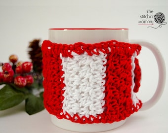 PDF Crochet Pattern - Candy Cane Striped Mug Cozy