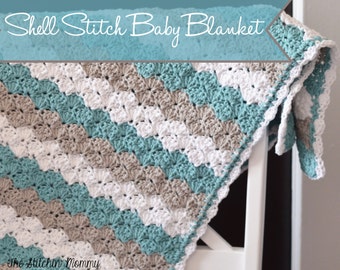 PDF Crochet Pattern - Shell Stitch Baby Blanket