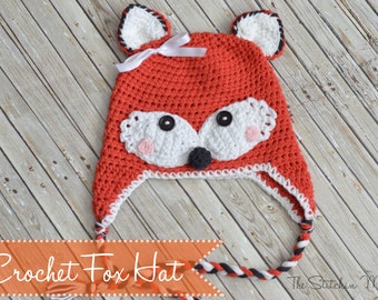 PDF Crochet Pattern - Crochet Fox Hat in Several Sizes