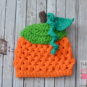 PDF Crochet Pattern - Crochet Puff Stitch Pumpkin Beanie Hat in Several Sizes