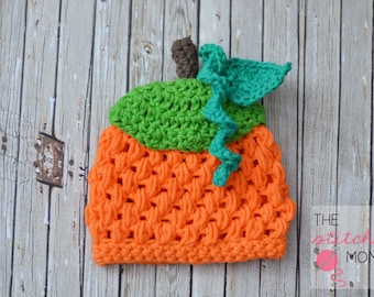 PDF Crochet Pattern - Crochet Puff Stitch Pumpkin Beanie Hat in Several Sizes
