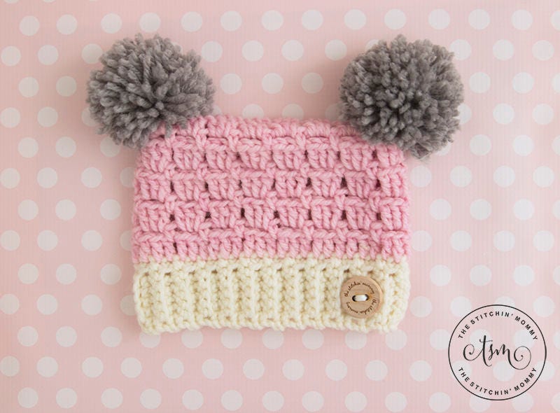 Crochet Pattern Dusty Rose Sack Hat Sizes Preemie to 3-5