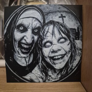 Creepy Horror Besties Selfie 3D Wall Art – The Nun + The Exorcist Relief Plaque, Spooky Halloween & Horror Collector Gift