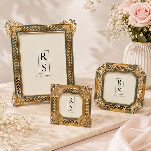 Antique gold finish inlaid shell jeweled frame (3 set)