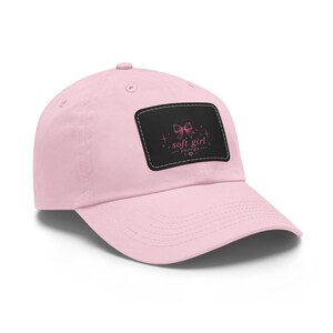 soft girl bow patch Hat | pink baseball cap with leather rectangle patch
