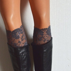 Graphite Lace Boot Cuff,  Spring Stretch lace graphite boot cuff, lace leg warmers.