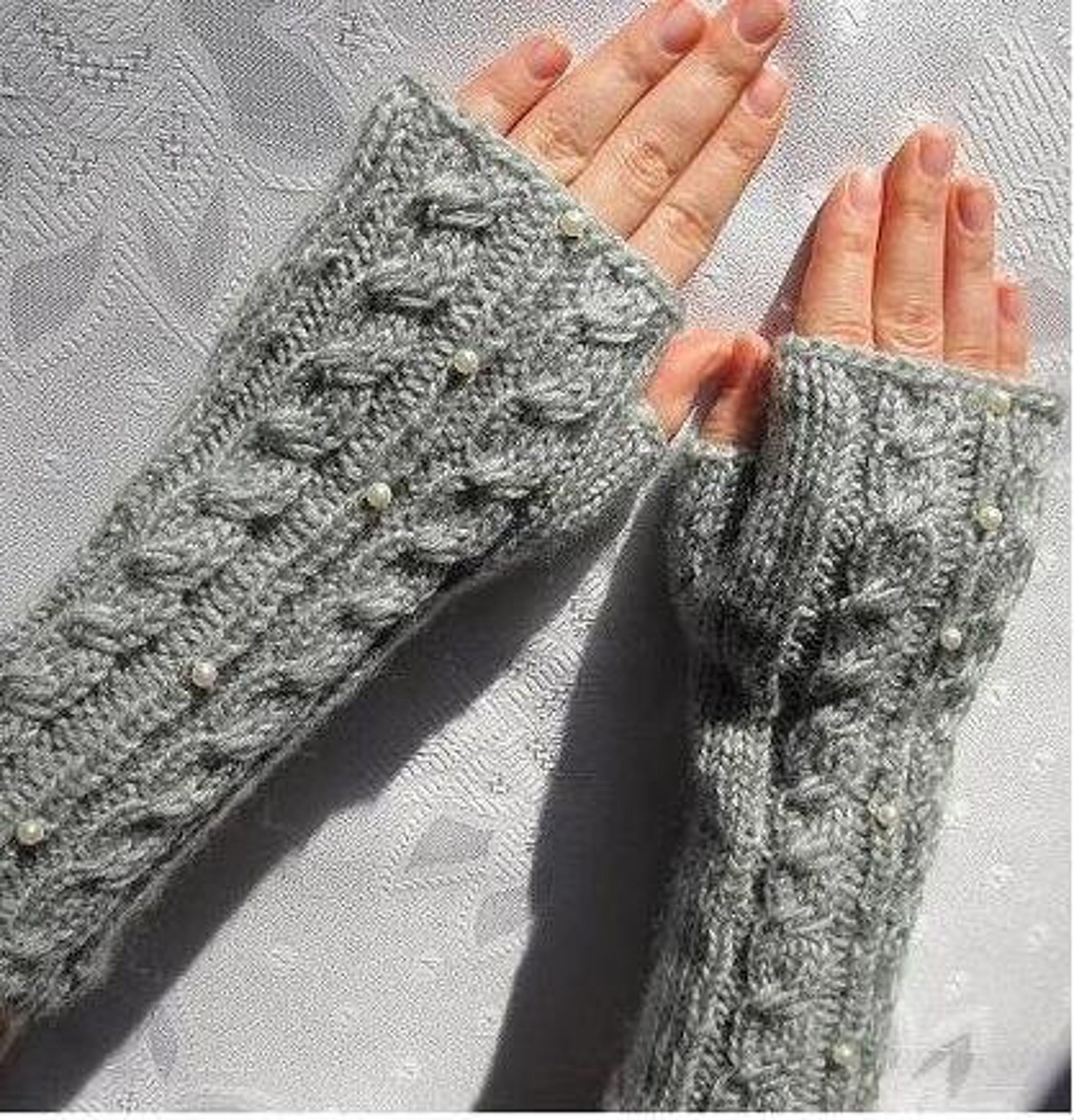 Fingerless Gloves Knitted Long Grey Color Fall Winter Wear Etsy