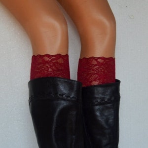 Maroon Lace Boot Cuff, Spring Stretch lace maroon boot cuff, Maroon lace leg warmers.