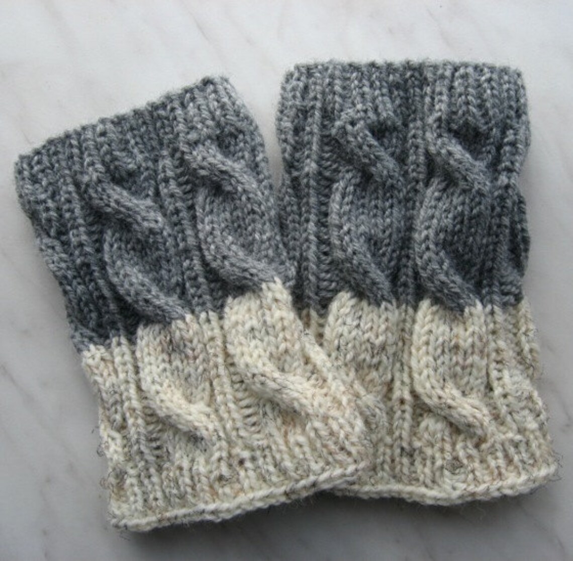 Knit Boot Cuff Leg Warmers 2in1 Grey and Oatmeal Color Etsy