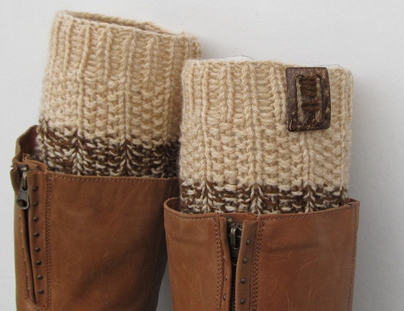 Knit Boot Cuff, 2 in 1 Knit Boot Cuff, beige / beige and brown color, wellies boot cuff, leg warmers, image 1