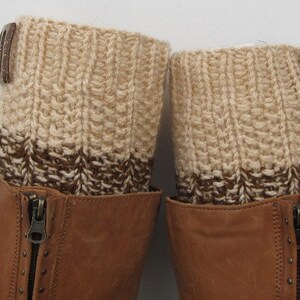 Knit Boot Cuff, 2 in 1 Knit Boot Cuff, beige / beige and brown color, wellies boot cuff, leg warmers, image 3