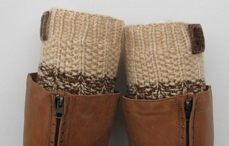 Knit Boot Cuff, 2 in 1 Knit Boot Cuff, beige / beige and brown color, wellies boot cuff, leg warmers, image 3