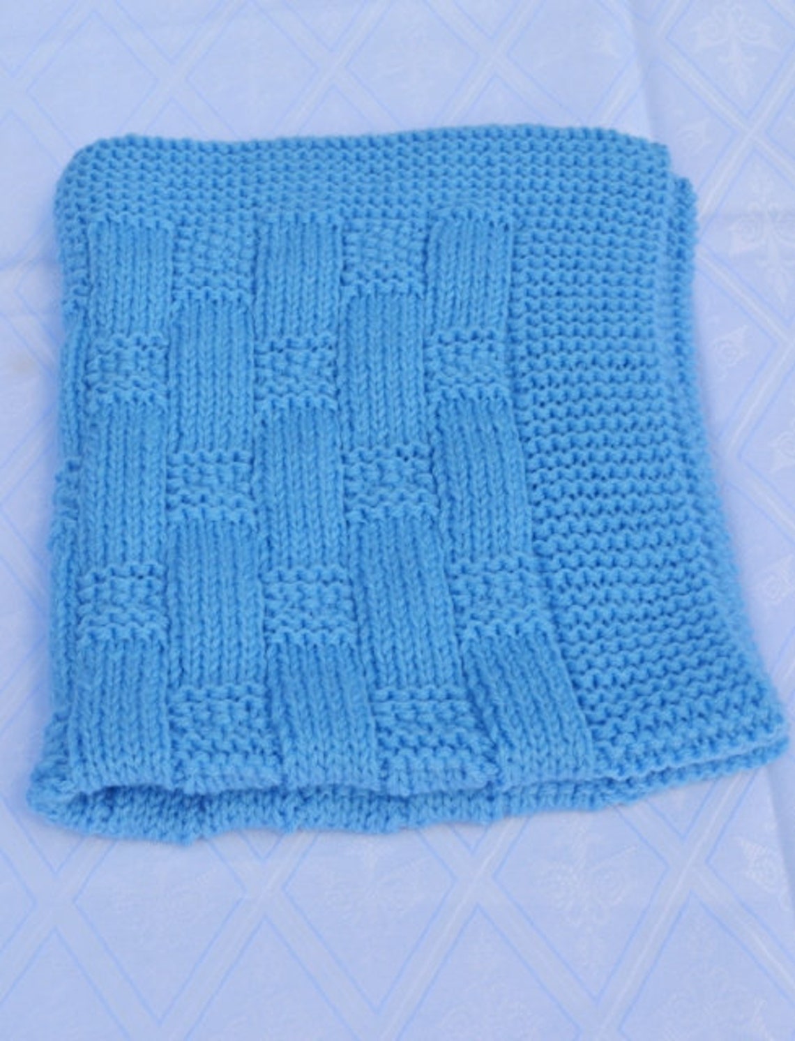 Blue Baby Blanket, Knitted Baby Blanket, Knit Baby Blanket, Hand Knit