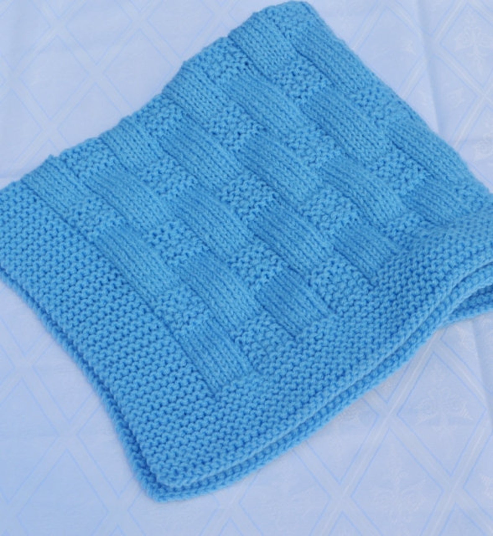 Blue Baby Blanket, Knitted Baby Blanket, Knit Baby Blanket, Hand Knit Blue Baby Blanket