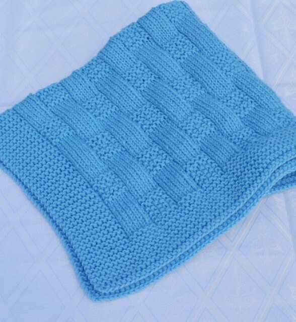 Blue Baby Blanket, Knitted Baby Blanket, Knit Baby Blanket, Hand Knit