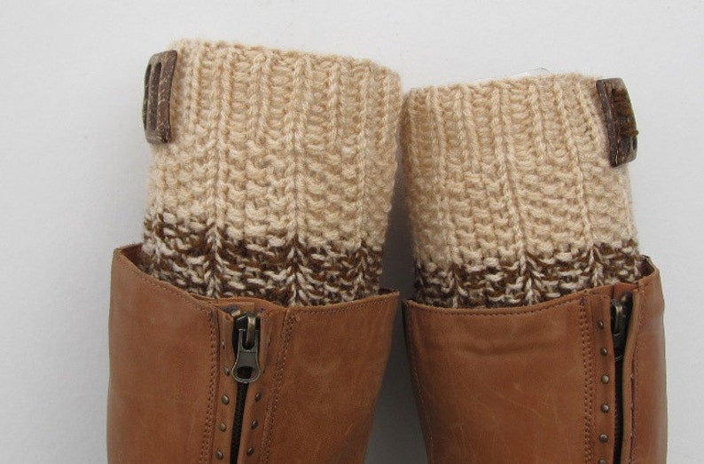 Knit Boot Cuff, 2 in 1 Knit Boot Cuff, beige / beige and brown color, wellies boot cuff, leg warmers, image 2