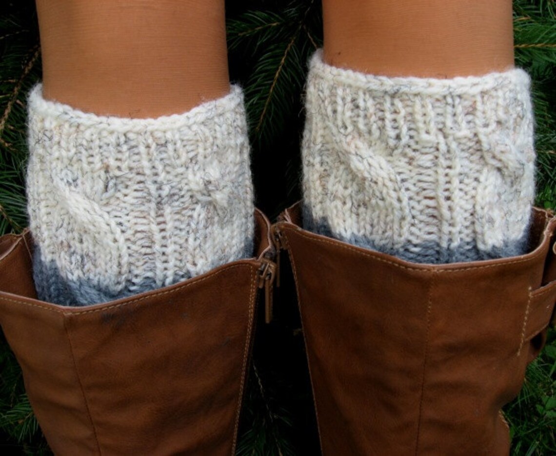 Knit Boot Cuff Leg Warmers 2in1 Grey and Oatmeal Color Etsy