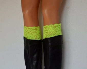 Yellow Lace Boot Cuff, Spring Stretch lace yellow boot cuff, Yellow lace leg warmers.