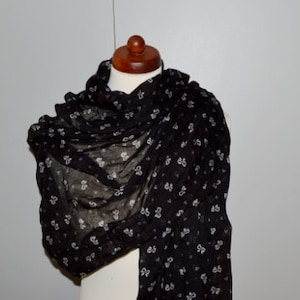 Spring Black Scarf, Black Scarf in mosaic, Long Summer Scarf, Women, Lightweight Scarf, Gift Ideas for Her