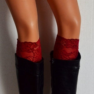 Maroon Lace Boot Cuff, Spring Stretch lace maroon boot cuff, Maroon lace leg warmers.