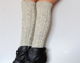 Knit Boot Cuff, Wool, Chunky Legwarmers Oatmeal Color,Long Leg Warmers,  wellies boot cuff - raincity boot, gift-different colors(6)