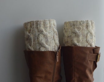 Knit Boot Cuff, Leg Warmers , Chunky Leg warmers Oatmeal Color , wool, wellies boot cuff - raincity boot (25)