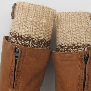 Knit Boot Cuff, 2 in 1 Knit Boot Cuff, beige / beige and brown color, wellies boot cuff, leg warmers, image 4