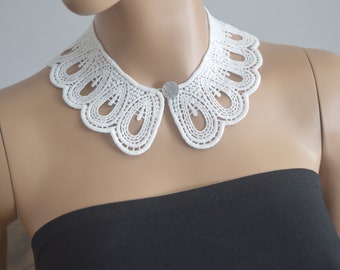 Cotton Peter Pan Collar,Detachable Collar and  button, Lace Collar, Lace Necklace, Detachable Collar Necklace , gift (Black, White color)