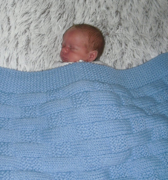 Blue Baby Blanket, Knitted Baby Blanket, Knit Baby Blanket, Hand Knit