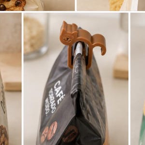 Juego de 3 pinzas para bolsas con diseño de gato | Selladores de bolsas de comida adorables | Organización de cocina | Regalo para amantes de los gatos